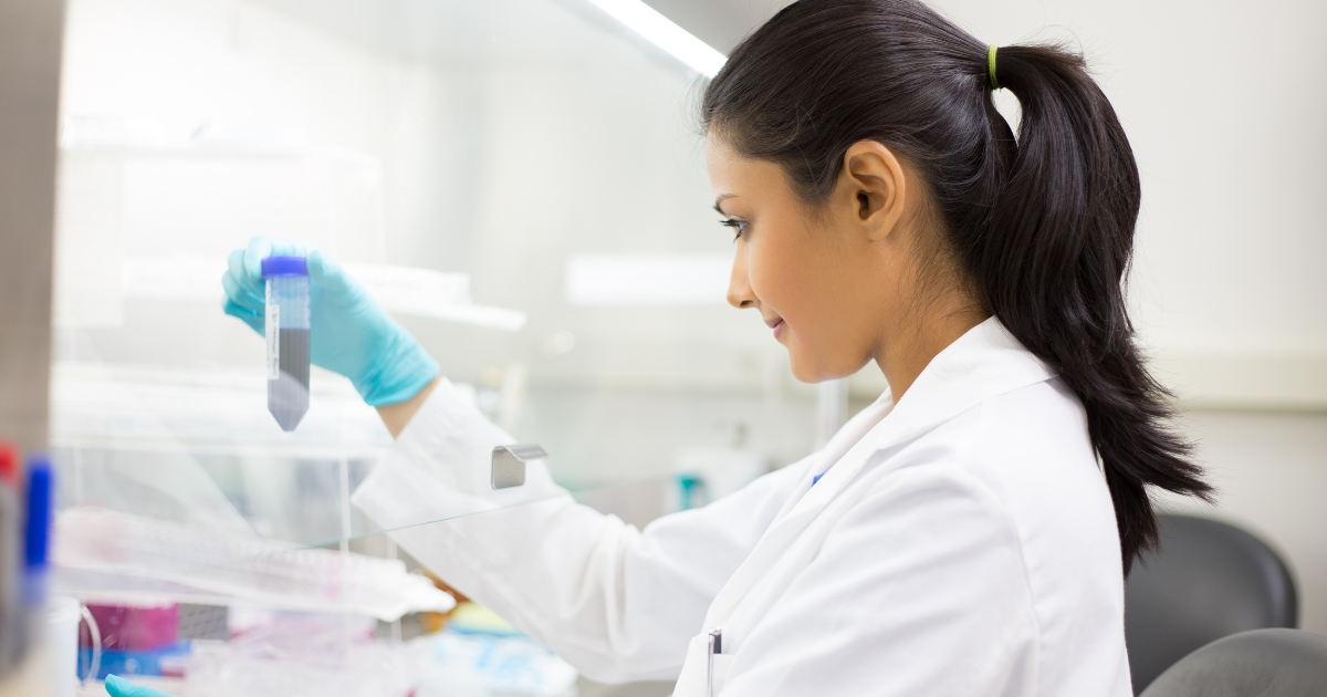 Lab professional reviewing a biologic sample for regenerative medicine in Las Vegas and non-surgical joint pain treatment options.